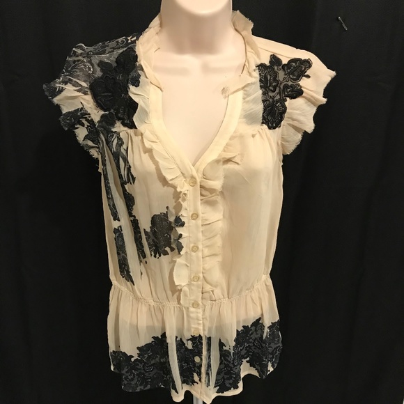 Guess Tops - Guess Size S Blouse Peplum Floral Semi Sheer Cute